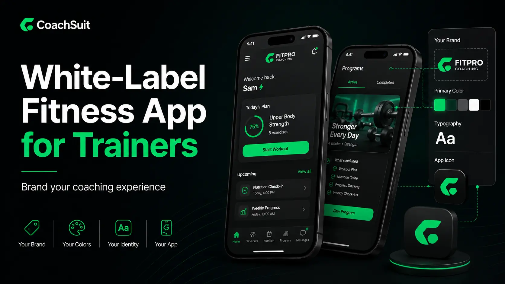 Guide cover showing a white-label fitness app personalized for a trainer brand