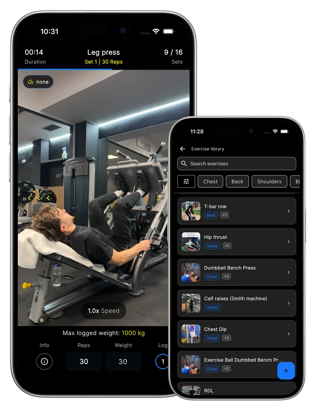 Exercise library showing guided workout videos and exercise instructions