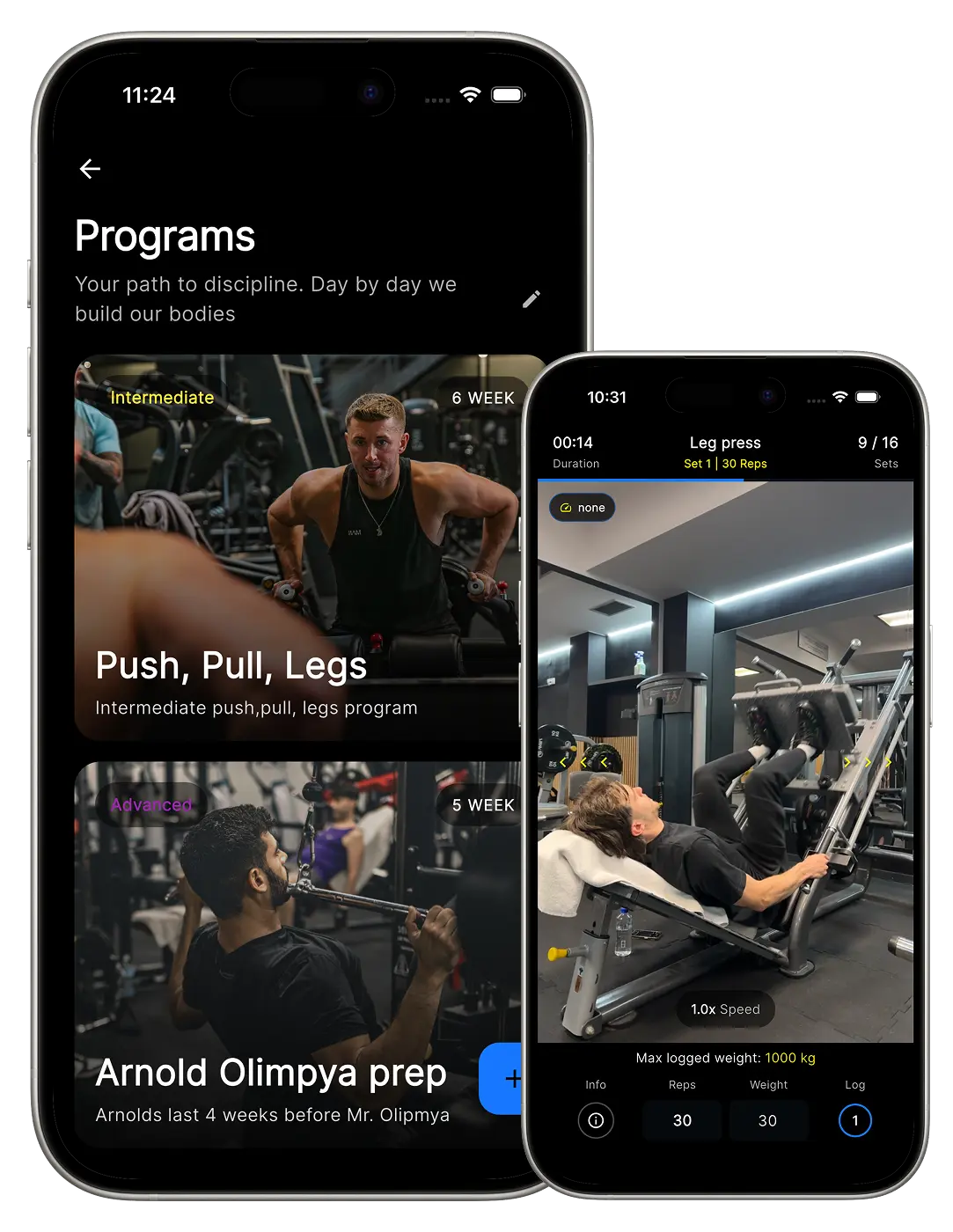Branded gym member app showing workouts and a digital fitness experience