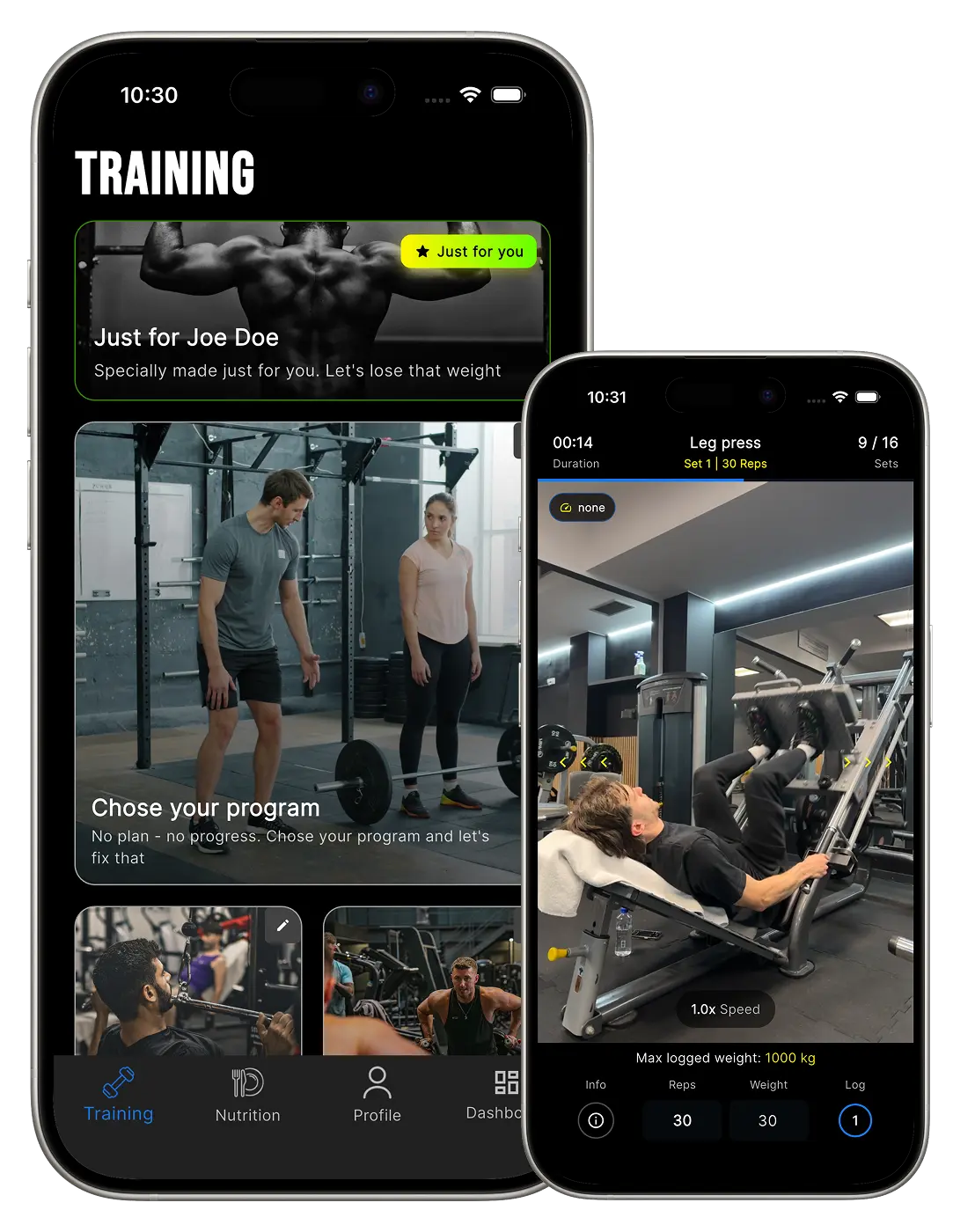 Fitness app showing personalized programs and guided workouts