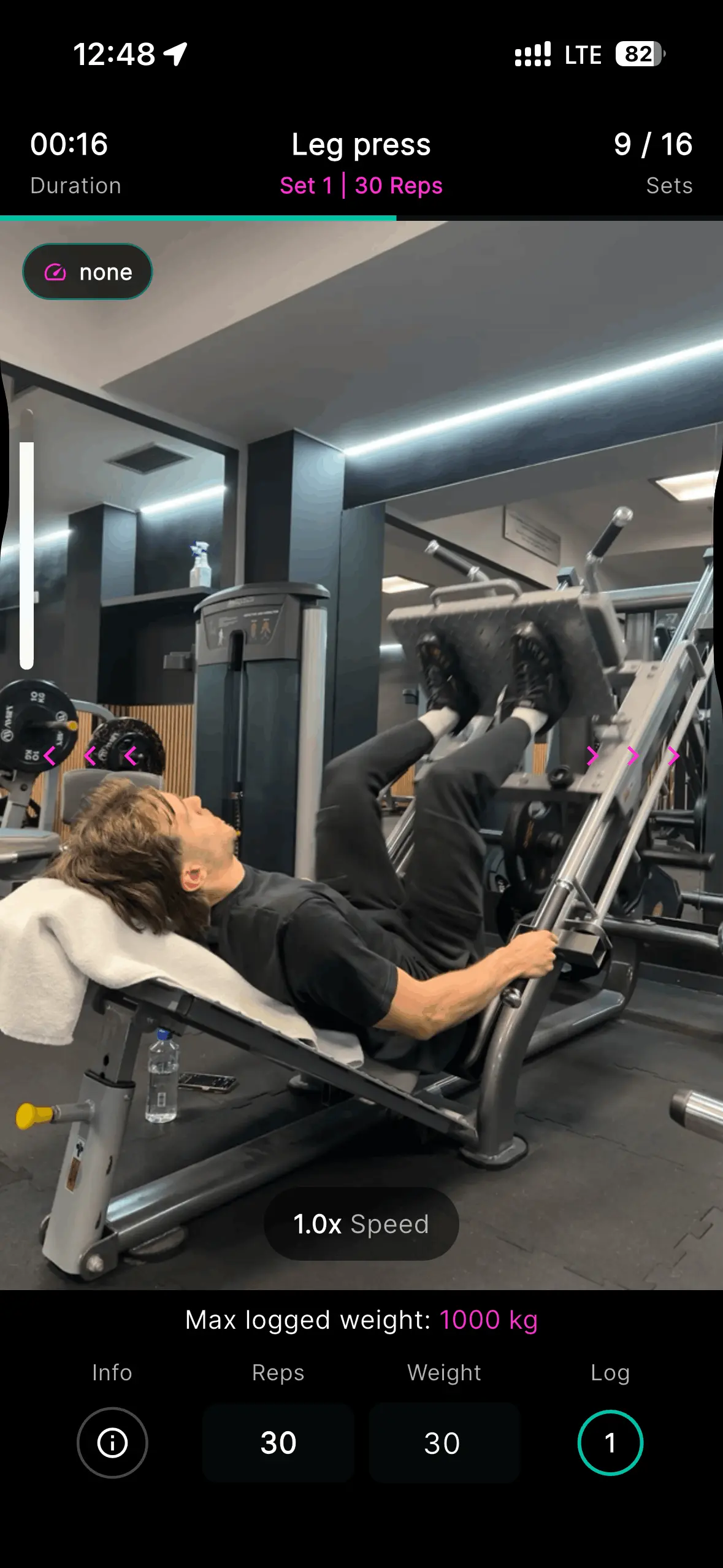 Fitness app screen showing a video exercise demonstration and written movement instructions