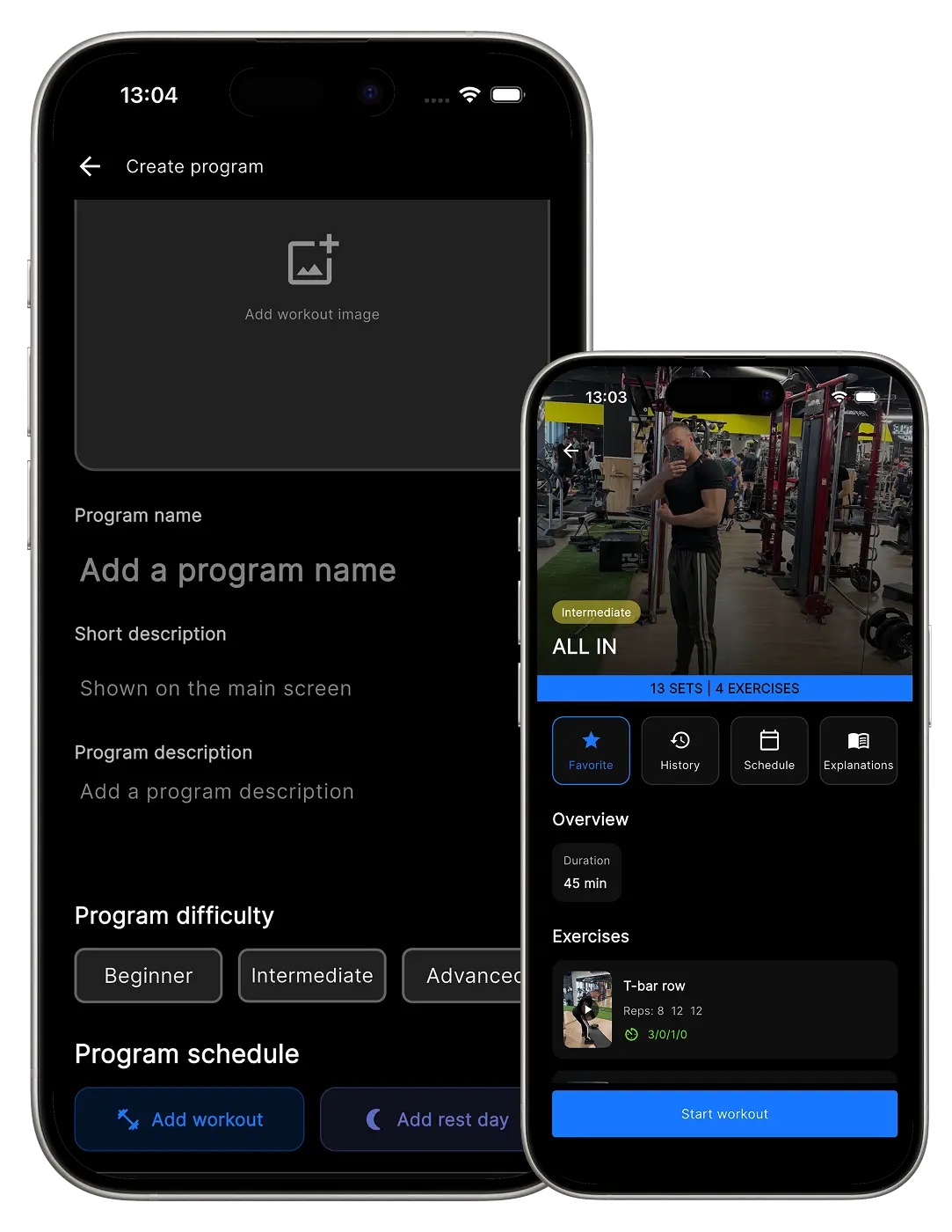 Workout planning software showing structured training programs and workout creation