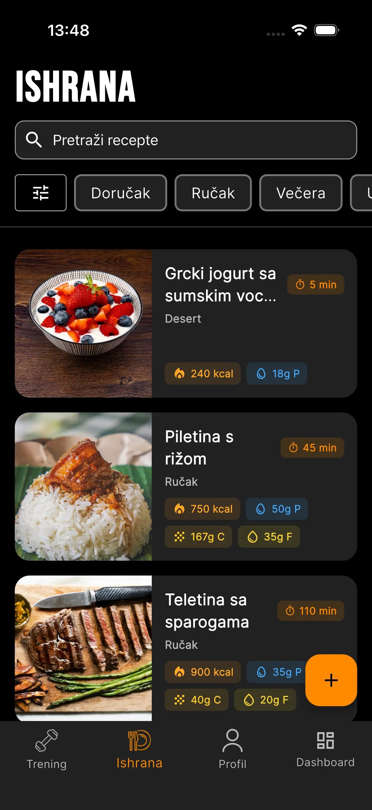 CoachSuit ekran sa ishranom